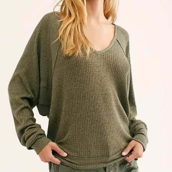 We The Free Tops - Free People We The Free Santa Clara Thermal Long Sleeve Top Army Green S…